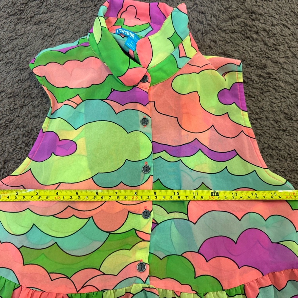 2 FOR $20 Nanette Lepore L’amour Neon Clouds High Low Blouse Top Semi Sheer M - Picture 8 of 8